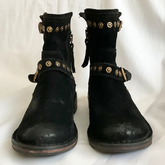 NEW UGG Fabrizia Studs Black Suede Moto Biker Side Zip Ankle Boots - Picture 12 of 16